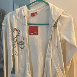 Esprit Women's White Embroidered Hoodie Jacket